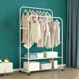 Kelvenix Metal Wheeled Rolling Clothes Rail in White - thumbnail 3
