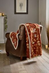 Deyongs Autumnal Woodland Throw Rust - Sherpa Lined Woodland Animal Blanket 130x170cm in Brown - Size: 130 cm x 170 cm - thumbnail 1