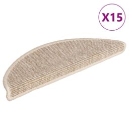 Berkfield Home Stair Mats Self-adhesive 15 pcs 56x17x3 cm Light Beige - Size: Medium - thumbnail 2