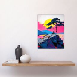 "Artery8 Old Man Lone Tree Sunset Coastal Cliff Landscape Wall Art Print - Size: W18"" x H24""" - thumbnail 4
