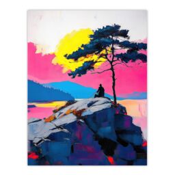 "Artery8 Old Man Lone Tree Sunset Coastal Cliff Landscape Wall Art Print - Size: W18"" x H24""" - thumbnail 1