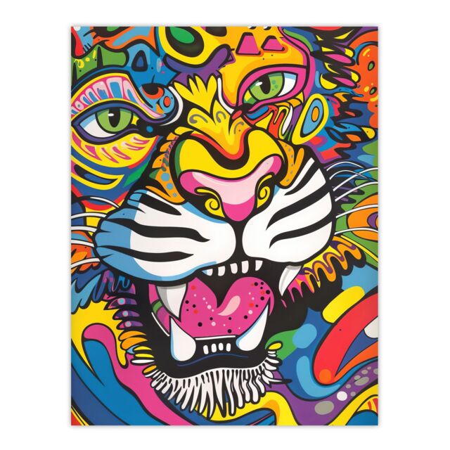 "Artery8 Colourful Arty Tiger Portrait Fun Bold Hippy Wall Art Print - Size: W24"" x H32""" - image 1