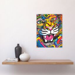 "Artery8 Colourful Arty Tiger Portrait Fun Bold Hippy Wall Art Print - Size: W24"" x H32""" - thumbnail 4