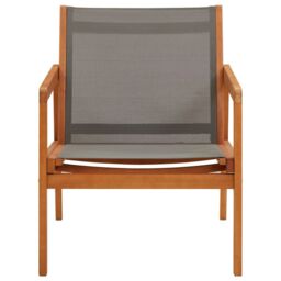 Berkfield Home Garden Lounge Chair Grey Solid Eucalyptus Wood & Textilene - thumbnail 2