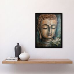 Artery8 Spiritual Meditation Buddha Face Lotus Flower Acrylic Painting Relaxation Spa Treatment Room Art Print Framed Poster Wall Decor 12x16 inch - thumbnail 4