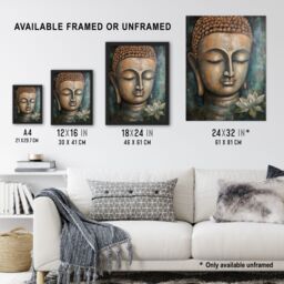 Artery8 Spiritual Meditation Buddha Face Lotus Flower Acrylic Painting Relaxation Spa Treatment Room Art Print Framed Poster Wall Decor 12x16 inch - thumbnail 3