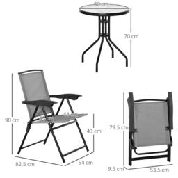 OUTSUNNY 3 Piece Patio Furniture Bistro Set Adjustable Backrest in Grey - thumbnail 3
