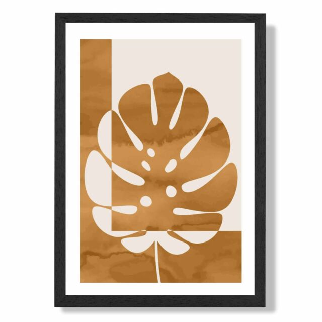 ARTZE Mustard Monstera Mid Century Tropical Framed Print SIZE: A4 with Black Frame - image 1