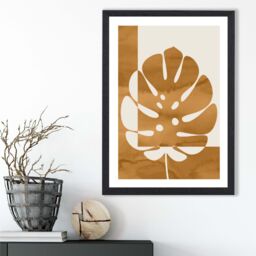 ARTZE Mustard Monstera Mid Century Tropical Framed Print SIZE: A4 with Black Frame - thumbnail 2