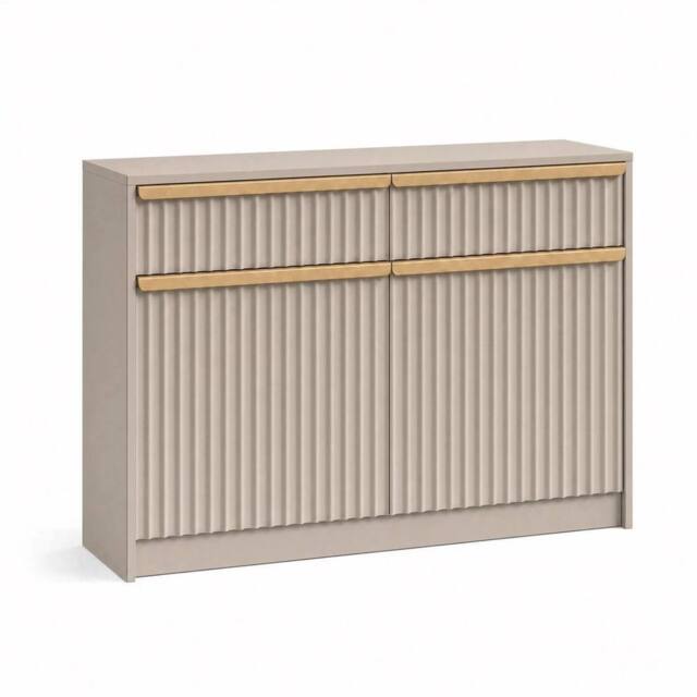 KORVIXA Beige 2 Door 2 Drawer Sideboard with Gold Handles - Size: 100 cm x 100 cm - image 1