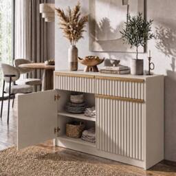 KORVIXA Beige 2 Door 2 Drawer Sideboard with Gold Handles - Size: 100 cm x 100 cm - thumbnail 4