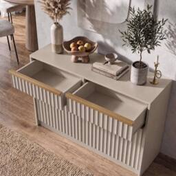 KORVIXA Beige 2 Door 2 Drawer Sideboard with Gold Handles - Size: 100 cm x 100 cm - thumbnail 5