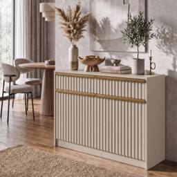KORVIXA Beige 2 Door 2 Drawer Sideboard with Gold Handles - Size: 100 cm x 100 cm - thumbnail 3