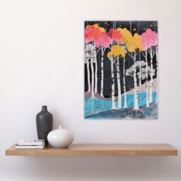 "Artery8 Colourful Birch Tree Forest River Bank Landscape Wall Art Print - Size: W24"" x H32""" - thumbnail 4