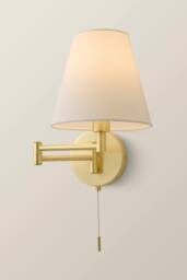 ValueLights Sonia Pair of Swing Arm Wall Lights with Taper Linen Shades & Bulbs in Gold - thumbnail 2