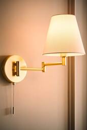 ValueLights Sonia Pair of Swing Arm Wall Lights with Taper Linen Shades & Bulbs in Gold - thumbnail 3
