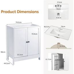 FORGEVIO Bathroom Sink Cabinet Under Basin Unit Cupboard Storage in White - thumbnail 2