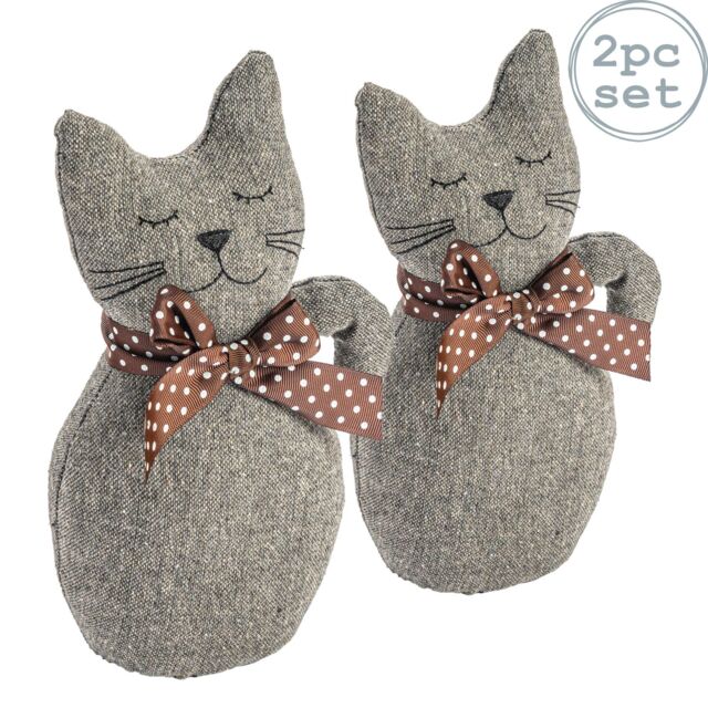 Nicola Spring Jasper the Cat Door Stops - 16 x 25cm - Grey - Pack of 2 in Brown - Size: 16 x 25 cm - image 1