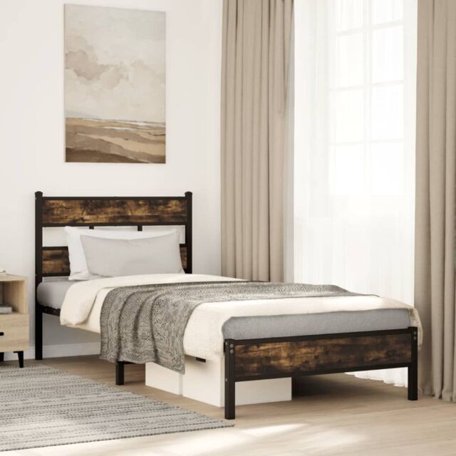 Berkfield Home Bed Frame without Mattress with Headboard Sonoma Oak 90x190 cm Single in Brown - image 1