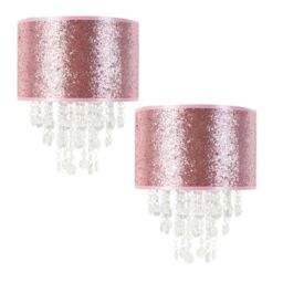 ValueLights Bonita Pair 28cm Pink Glitter Droplet Easy Fit Lamp Shades & Bulbs - thumbnail 6