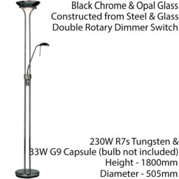 Loops Mother & Child Floor Lamp Black Chrome 1.8m Twin Light Dimmer Flexible Reading - thumbnail 2