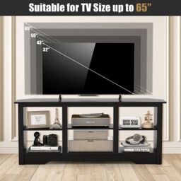 Costway 147cm TV Stand for TVs up to 65 Inches Media Entertainment Center-Black in Black - thumbnail 4