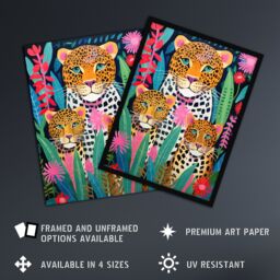 "Artery8 Wall Art Print Leopard Family Vibrant Oil Painting Orange Pink Green Floral Jungle Wildlife Kids Bedroom Poster - Size: W18"" x H24""" - thumbnail 2