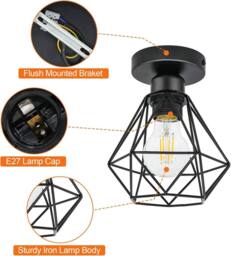 COMELY Industrial Ceiling Lights, Vintage Metal Cage Black Ceiling Lights E27 - thumbnail 7