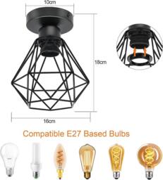 COMELY Industrial Ceiling Lights, Vintage Metal Cage Black Ceiling Lights E27 - thumbnail 6