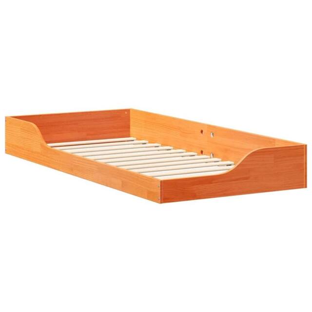 Berkfield Home Floor Bed Frame Wax brown 100 x 200 cm Solid pine wood in Orange - image 1