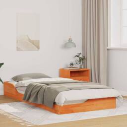 Berkfield Home Floor Bed Frame Wax brown 100 x 200 cm Solid pine wood in Orange - thumbnail 2