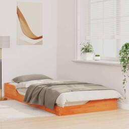 Berkfield Home Floor Bed Frame Wax brown 100 x 200 cm Solid pine wood in Orange - thumbnail 4
