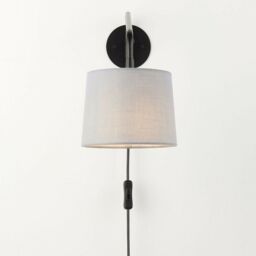 Loops Adjustable Swing Arm Wall Light Matt Black & Grey Fabric Shade Mains Plug in - thumbnail 4