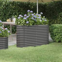 Berkfield Home Garden Raised Bed Powder-coated Steel 114x40x68 cm Grey - Size: 114 x 40 x 68 cm - thumbnail 2