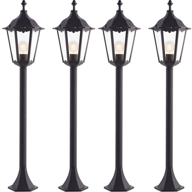 Loops 4 PACK Outdoor Lamp Post Lantern Bollard Light Matt Black & Glass 1m Tall LED - image 1