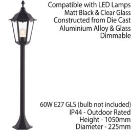 Loops 4 PACK Outdoor Lamp Post Lantern Bollard Light Matt Black & Glass 1m Tall LED - thumbnail 3