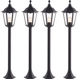 Loops 4 PACK Outdoor Lamp Post Lantern Bollard Light Matt Black & Glass 1m Tall LED
