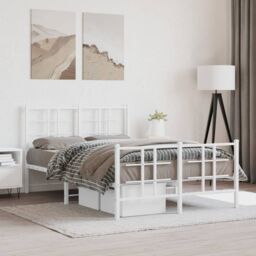 Berkfield Home Metal Bed Frame without Mattress with Footboard White 120x200cm - Size: Small Double - thumbnail 1