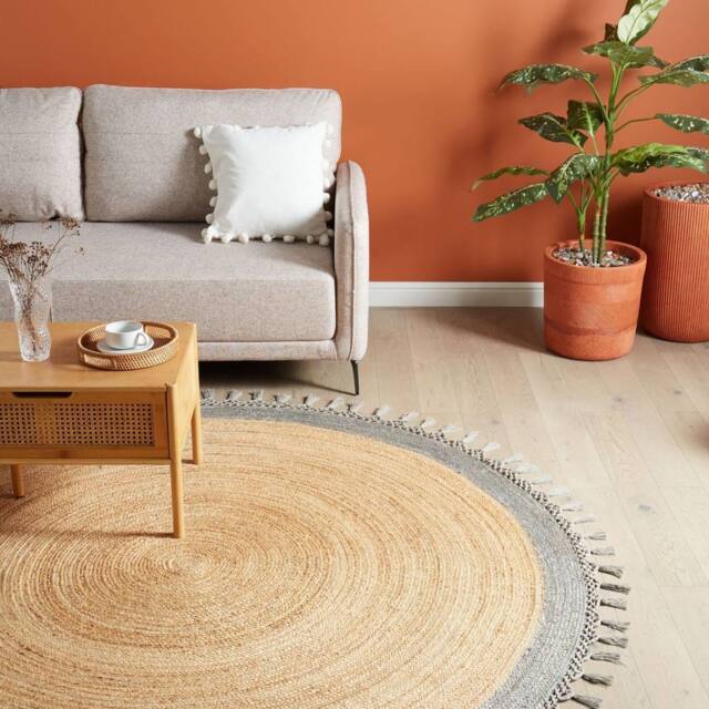 Wyld and Coco Handwoven Round Jute and Cotton Blend Rug 200 cm Beige and Grey - Size: 200 cm x 200 cm - image 1