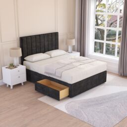 Sloomy Kansas Plush Velvet Memory Foam Bed Set With 2 Drawers, Mattress & Headboard in Black - Size: King - thumbnail 2