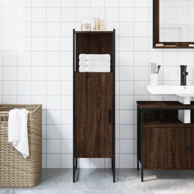 Berkfield Home Sturdy Bathroom Cabinet Brown Oak 33x33x120.5 cm Engineered Wood - image 1