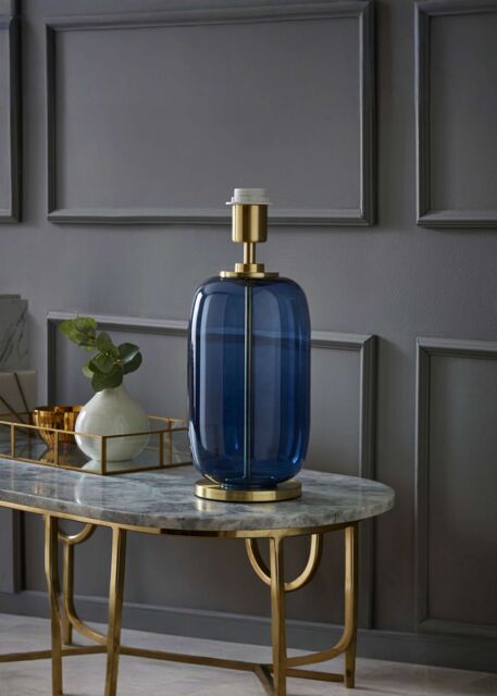 ValueLights Leigh Glass with Gold Trim Table Lamp Base in Navy - image 1