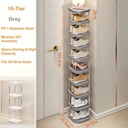 EONLION GREY SHOE RACK 10 TIERS SHELF ORGANISER STORAGE STAND - thumbnail 2