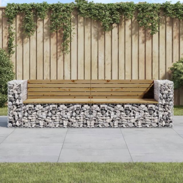 Berkfield Home Garden Bench Gabion Design 244x71x65.5 cm Impregnated Wood Pine in Brown - image 1