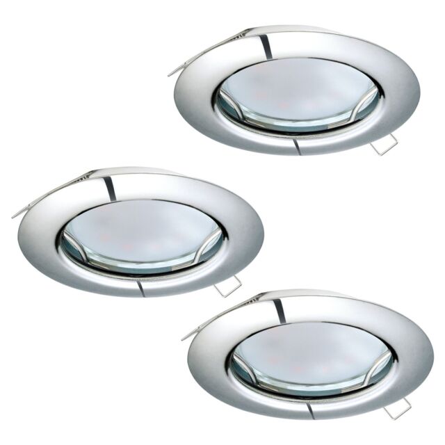 Loops 3 PACK Flush / Recessed Ceiling Downlight Chrome Steel 3 x 3W GU10 Bulb in Metallics - image 1