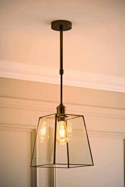 ValueLights Susie Glass Lantern Lamp Shade Adjustable Pendant Ceiling Light & Bulb in Bronze - image 1
