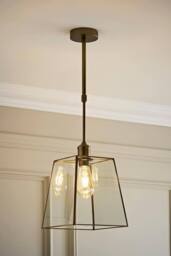 ValueLights Susie Glass Lantern Lamp Shade Adjustable Pendant Ceiling Light & Bulb in Bronze - thumbnail 2