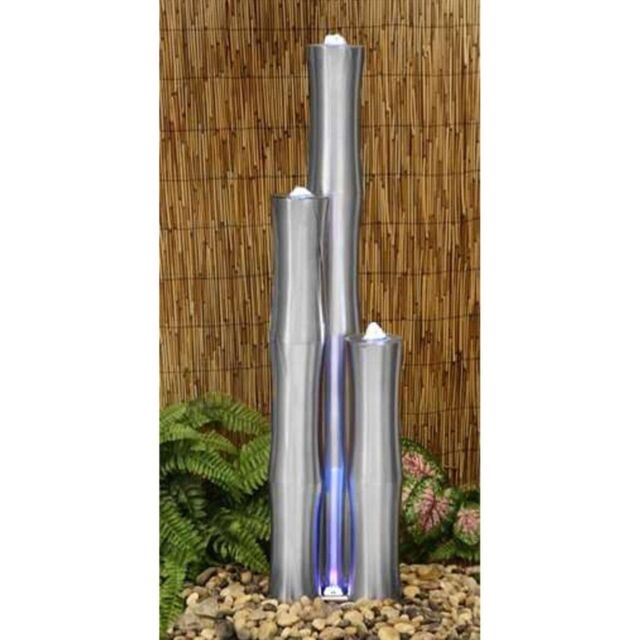 Primrose Stainless Steel Water Feature Bamboo with Lights Garden Outdoor 120cm in Metallic Silver - image 1