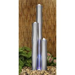 Primrose Stainless Steel Water Feature Bamboo with Lights Garden Outdoor 120cm in Metallic Silver - thumbnail 4