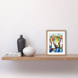 "Artery8 Wall Art Print Harbour Boats Folk Art Watercolour Painting Artwork Framed 9X7 Inch in Beige - Size: W7"" x H9""" - thumbnail 2
